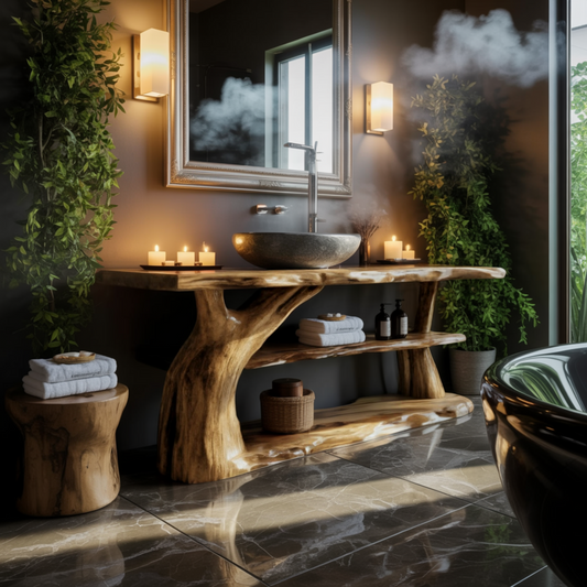 Riverroot Organic Live Edge Freestanding Bathroom Vanity with Shelves