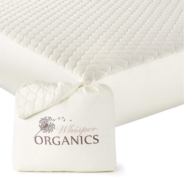 Quilted 300 thread count organic cotton mattress pad in ivory