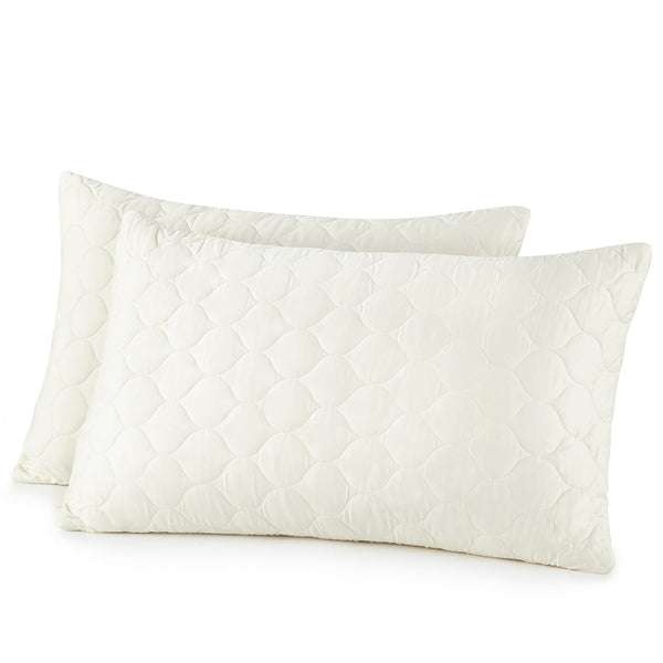 Ivory quilted organic cotton pillow protector with a hidden zipper