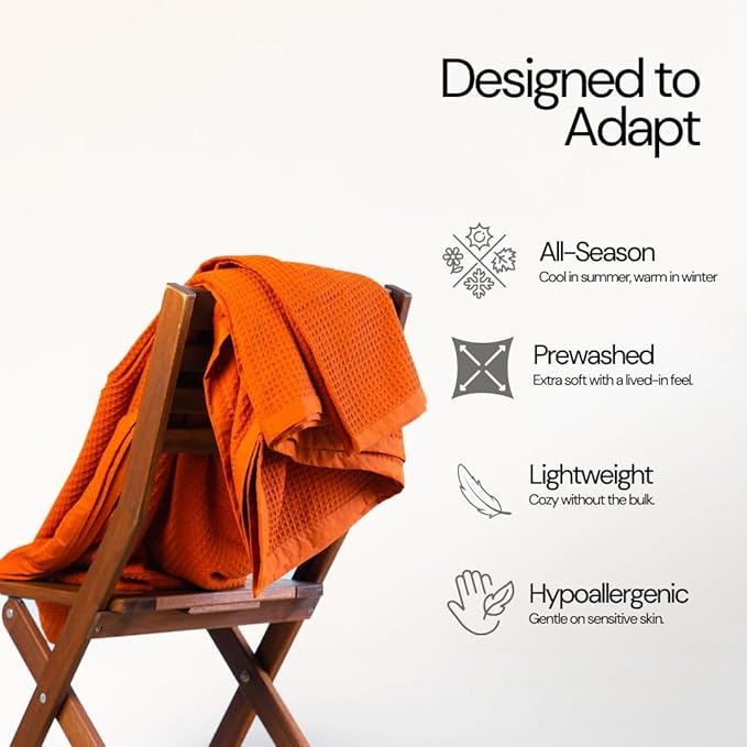 Salt Earth GOTS Certified 100% Organic Cotton Throw Blanket, 55"X60" Blankets & Throws for Bed, Throw Blanket for Couch,Modern & Cozy Blanket, All Season Waffle Blanket, Soft Blanket (Cinnamon Stick)