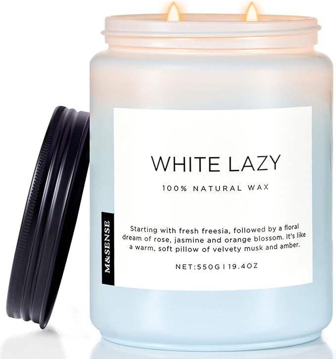 M&SENSE Spring Scented Candle, Jasmine Clean Cotton Soy Wax Large 19.4oz 110 Hour Long Lasting Burning Non Toxic Organic Natural 2 Wick Relaxing Jar Candle for Women