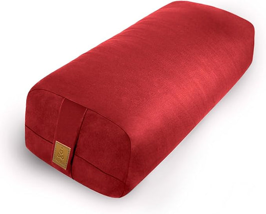 Yoga Bolster (26x10.5x5.5 in) Supportive Yoga Cushion for Restorative Yin Yoga Accessories Rectangular Bolster for Stretching Meditation Pillow 100% Organic Cotton Removable Washable Cover