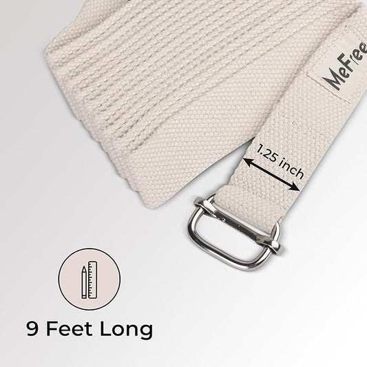 MeFree Organic Cotton Workouts Unisex Yoga Straps Belt - Exercise & Fitness for Stretching all Asanas - Strong Strap with Metal Sliding Bar Buckle
