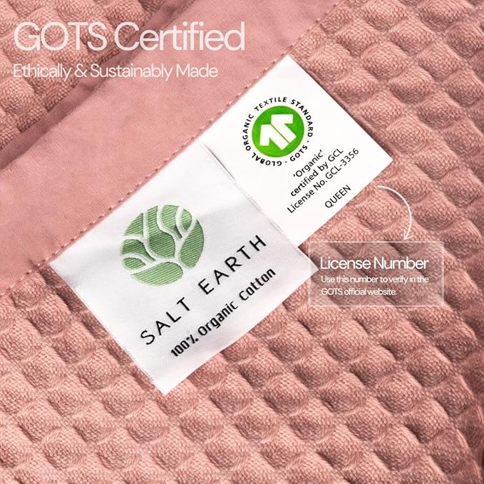 Salt Earth GOTS Certified 100% Organic Cotton Throw Blanket, 60" X 80" Blankets & Throws for Bed, Throw Blanket for Couch,Modern & Cozy Blanket, All Season Waffle Blanket, Soft Blanket (Misty Rose)