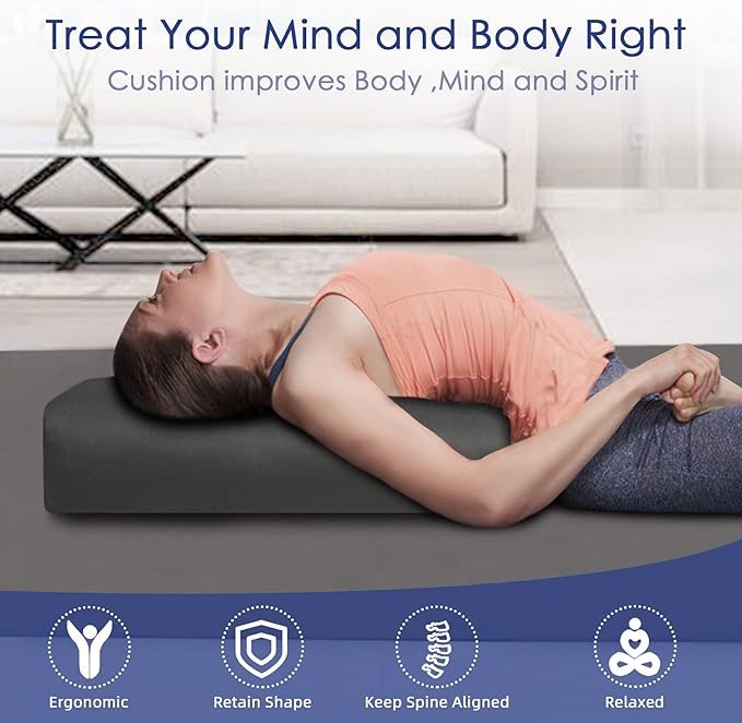 Yoga Bolster (26x10.5x5.5 in) Supportive Yoga Cushion for Restorative Yin Yoga Accessories Rectangular Bolster for Stretching Meditation Pillow 100% Organic Cotton Removable Washable Cover