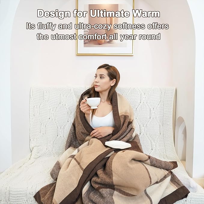 YOUR MOON 100% Pure Wool Queen Size, Australian Organic Natural Wool Blankets, Hypoallergenic Blanket for Bed, Medium Weight(Coffee, 90 * 90)