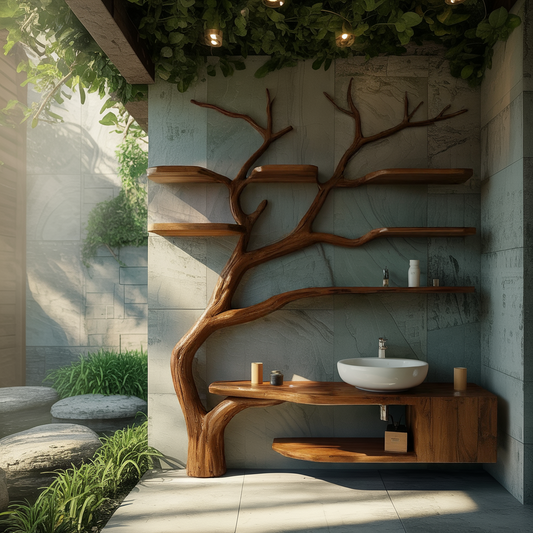 Arboris Organic Modern Solid Wood Bathroom Vanity with Tree Branch Shelves