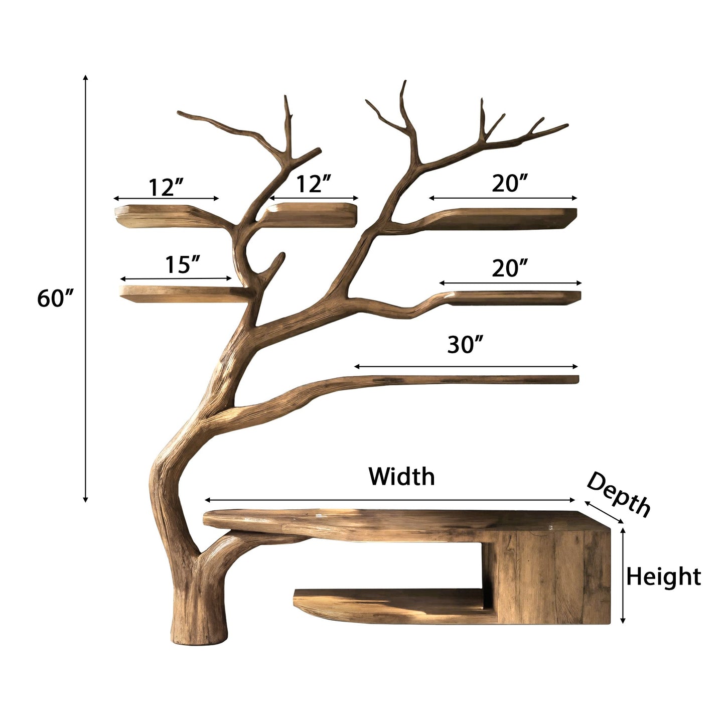 Arboris Organic Modern Solid Wood Bathroom Vanity with Tree Branch Shelves