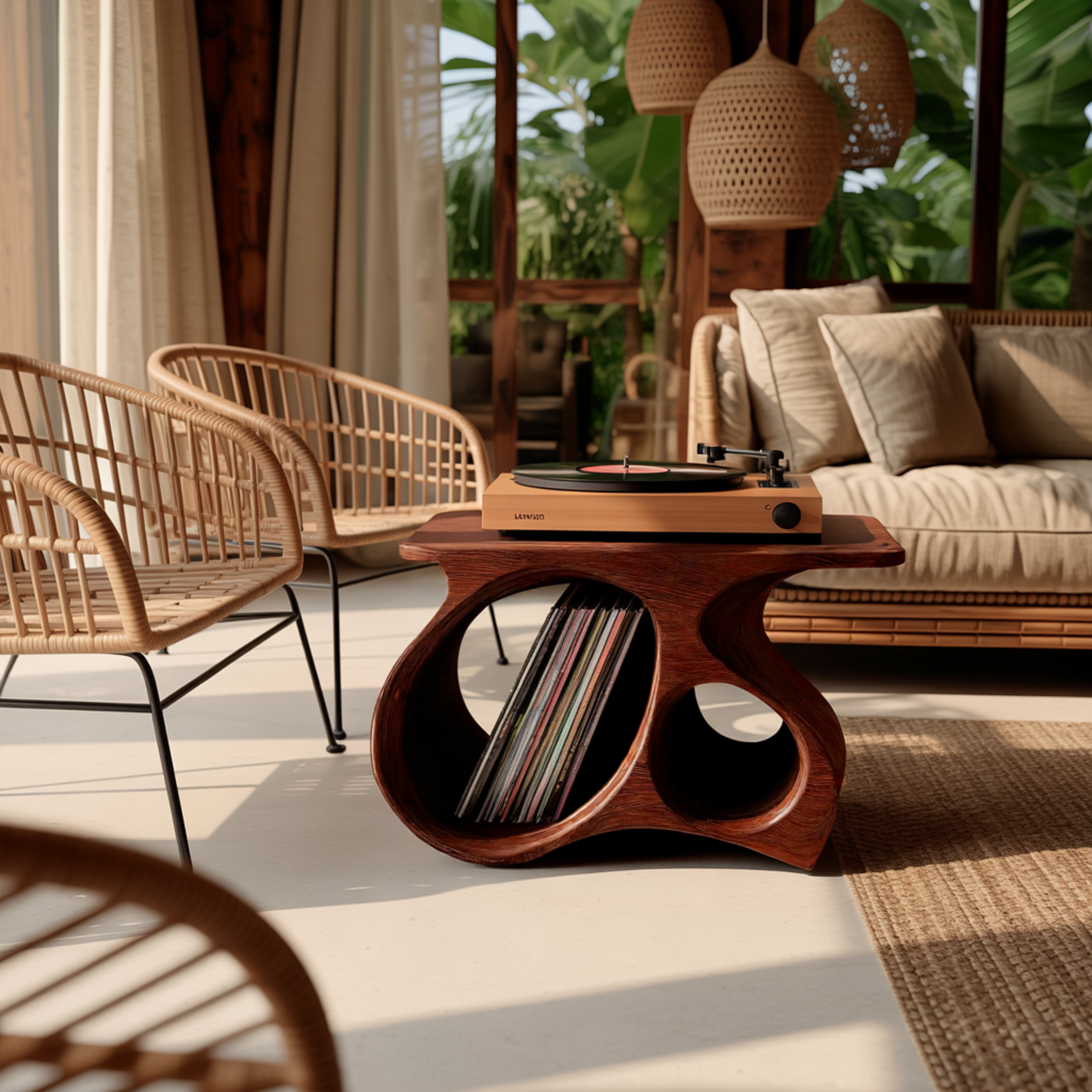 Auraline Organic Sculpted Record Player Stand With Storage