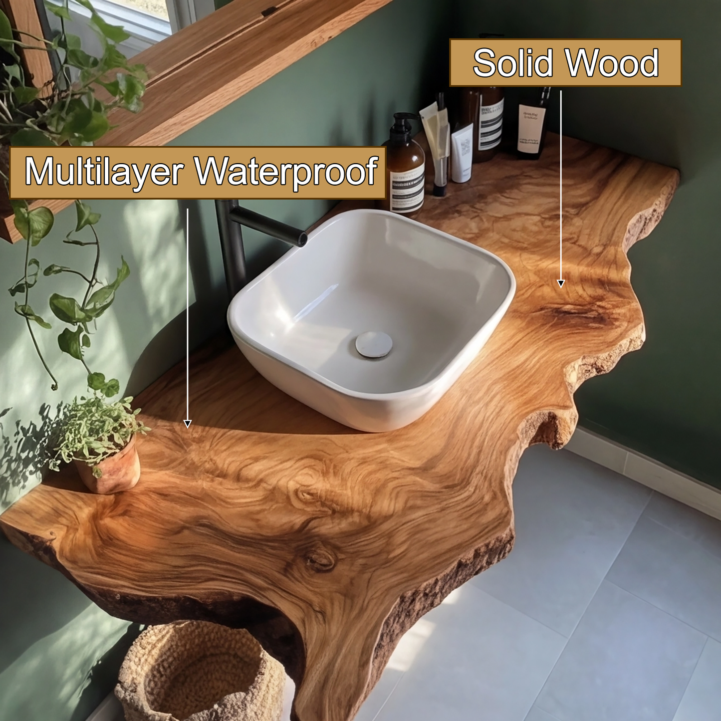 Aurelin Crest Organic Wood Floating Bathroom Vanity