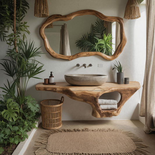 Coralwave Organic Wood Form Floating Bathroom Vanity with Open Storage