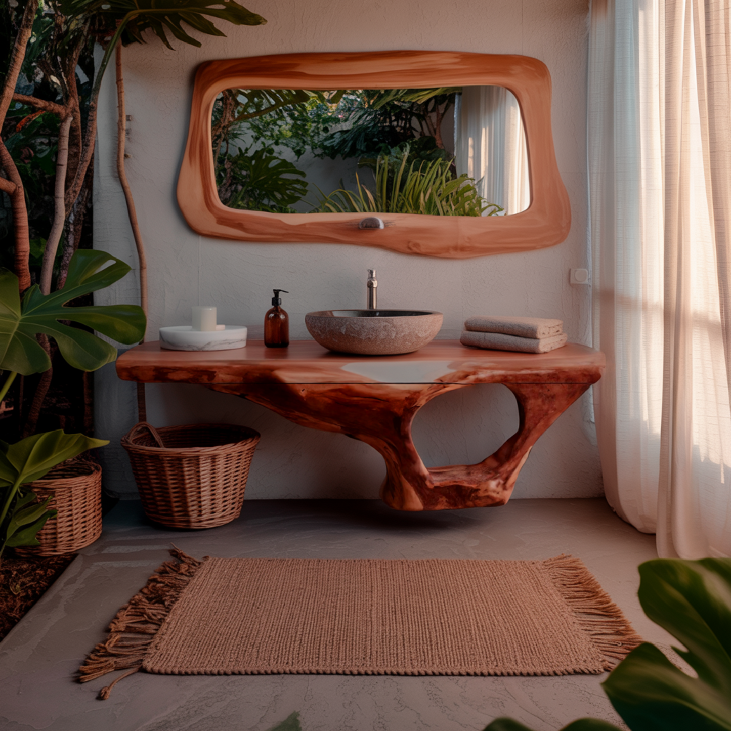 Coralwave Organic Wood Form Floating Bathroom Vanity with Open Storage
