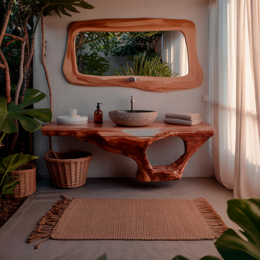 Coralwave Organic Wood Form Floating Bathroom Vanity with Open Storage
