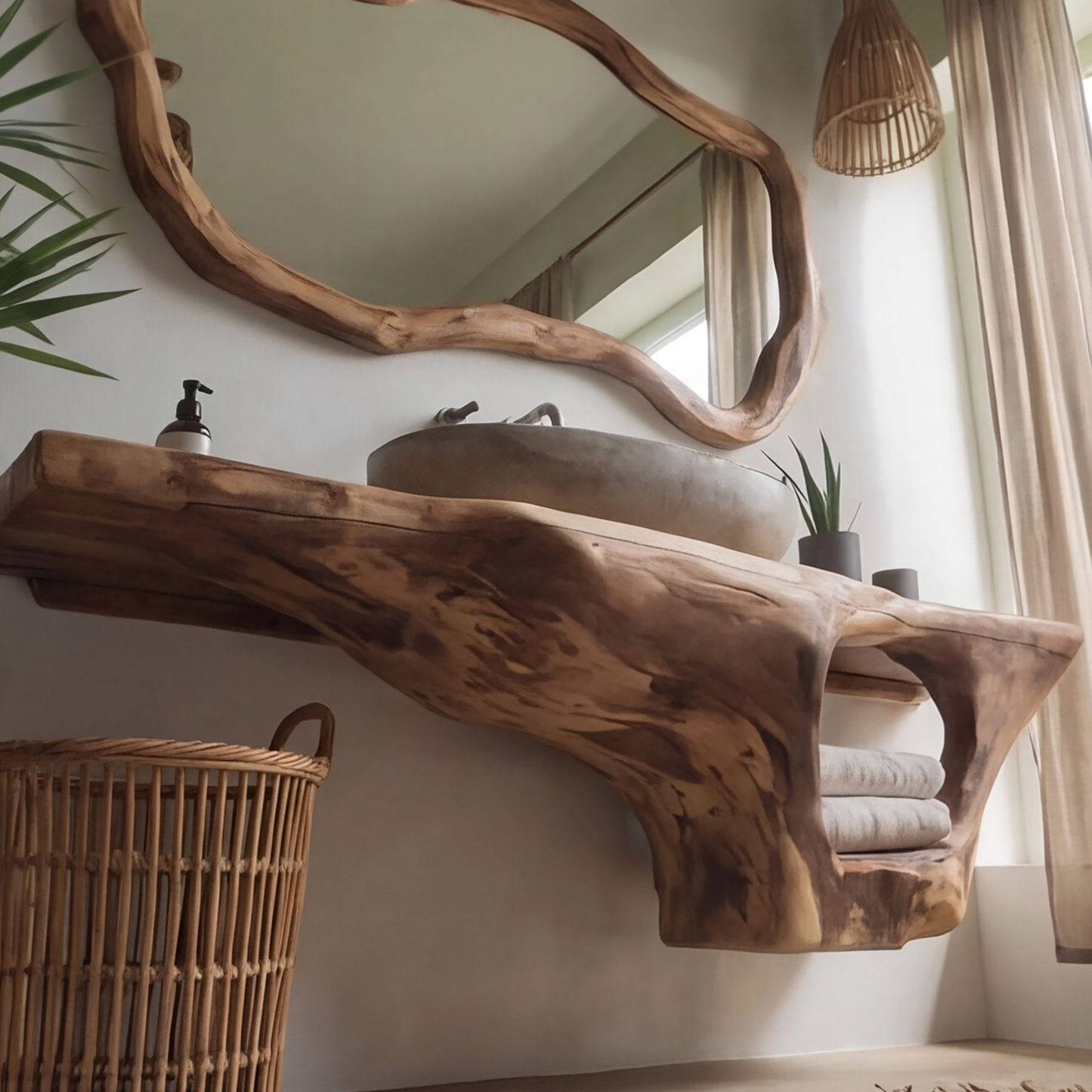 Coralwave Organic Wood Form Floating Bathroom Vanity with Open Storage