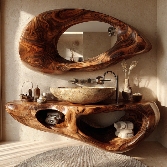 Elarion Organic Solid Wood Floating Bathroom Vanity with Open Storage