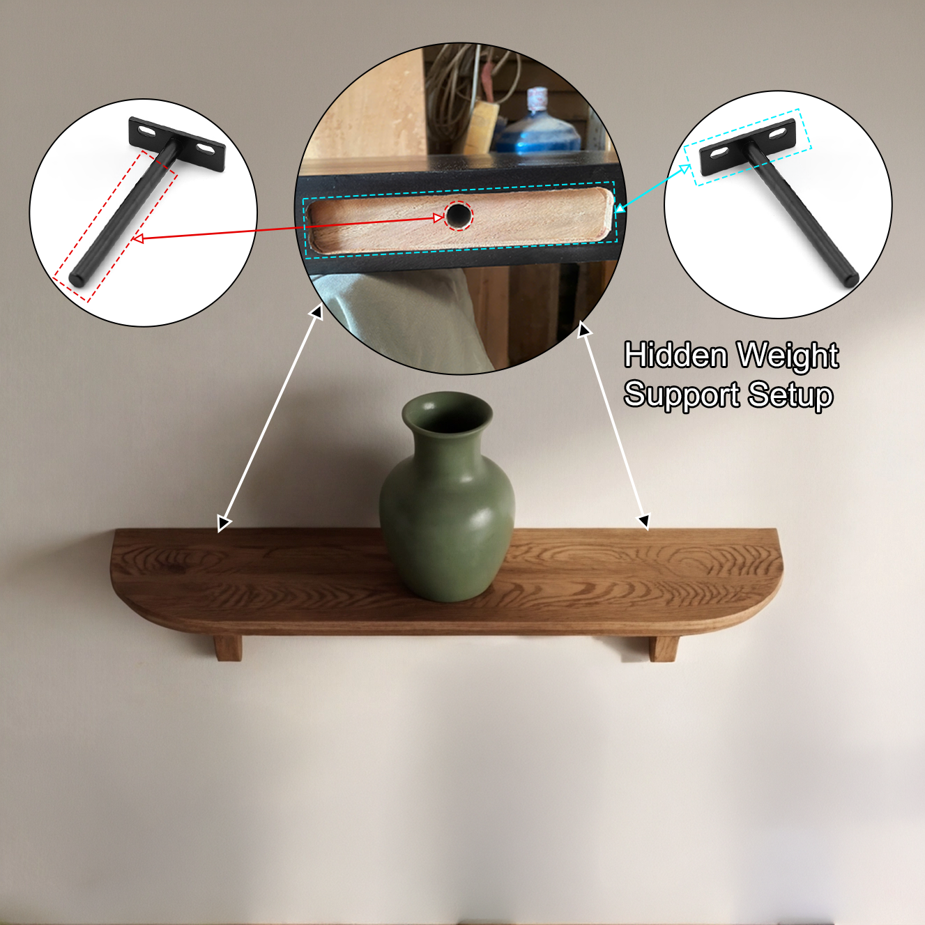 Mycelia Organic Wood Live Edge Mushroom Floating Shelf