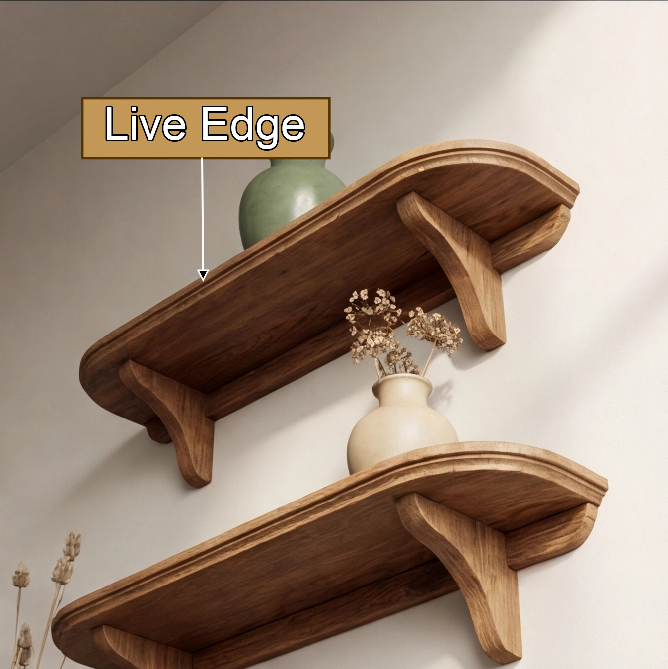 Mycelia Organic Wood Live Edge Mushroom Floating Shelf