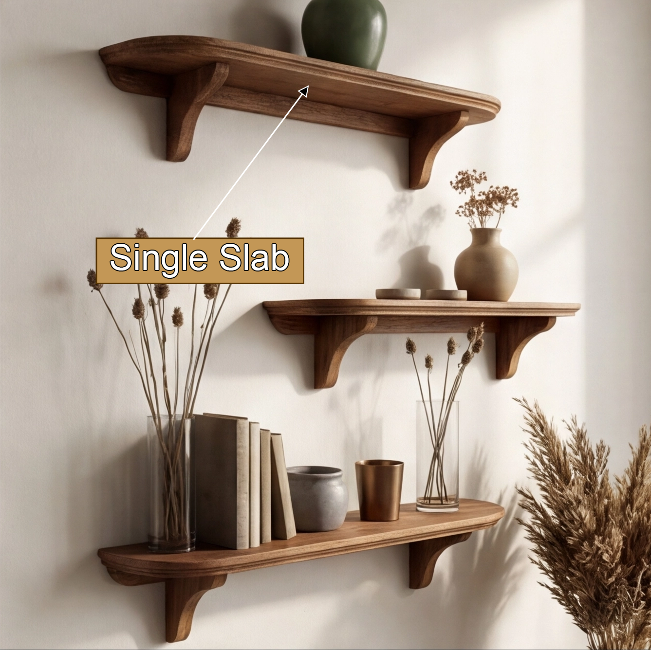 Mycelia Organic Wood Live Edge Mushroom Floating Shelf