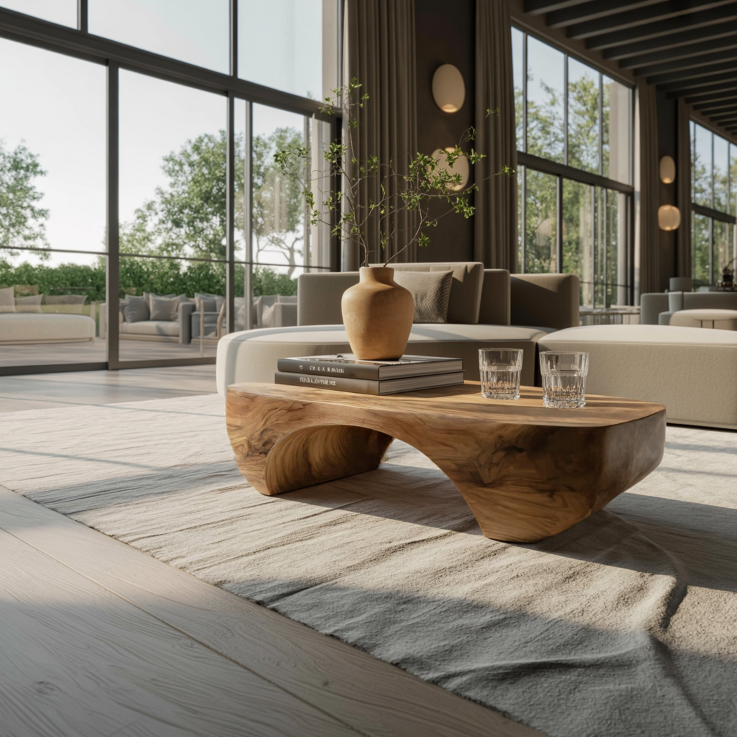 Organic Arch Solid Wood Coffee Table Japandi Contemporary