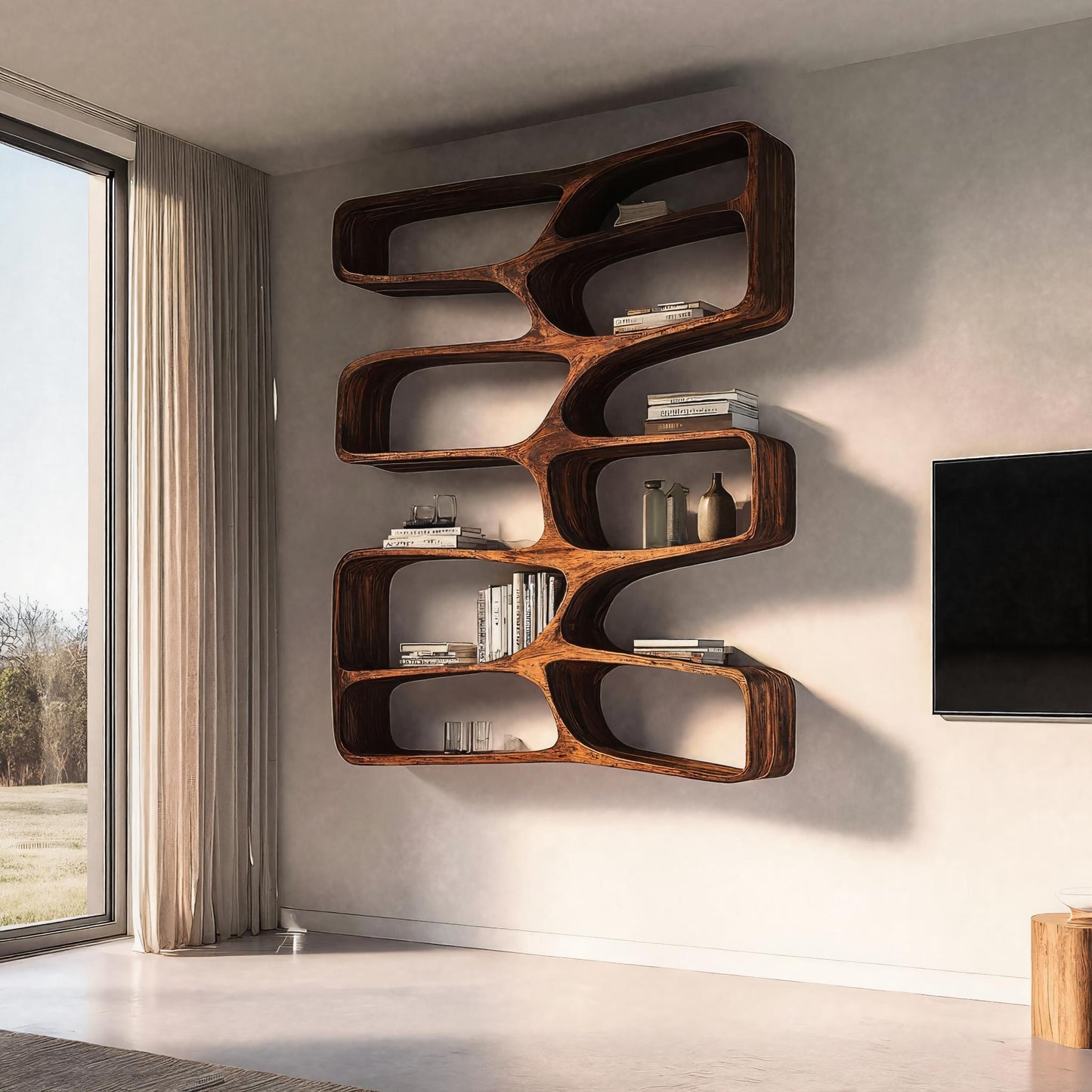 Orren Organic Modern Solid Wood Floating Bookshelf