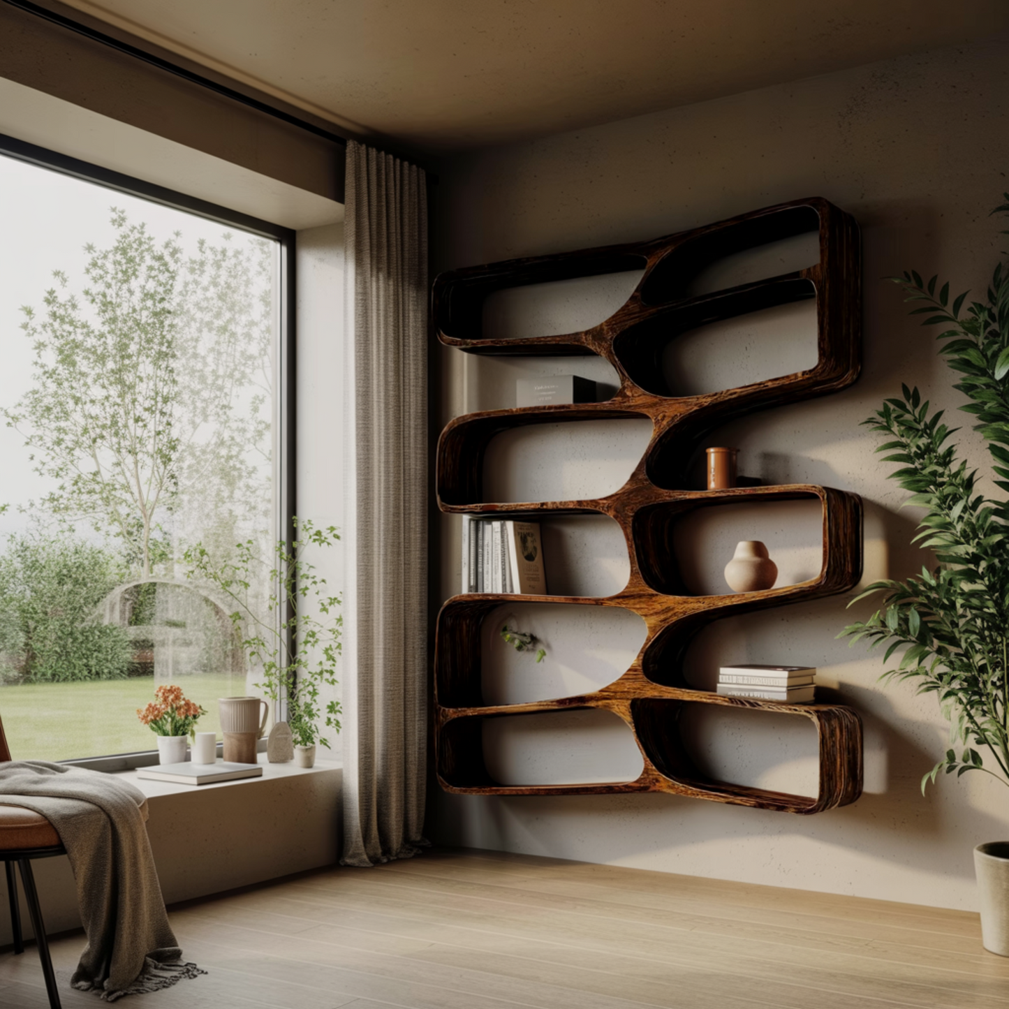 Orren Organic Modern Solid Wood Floating Bookshelf