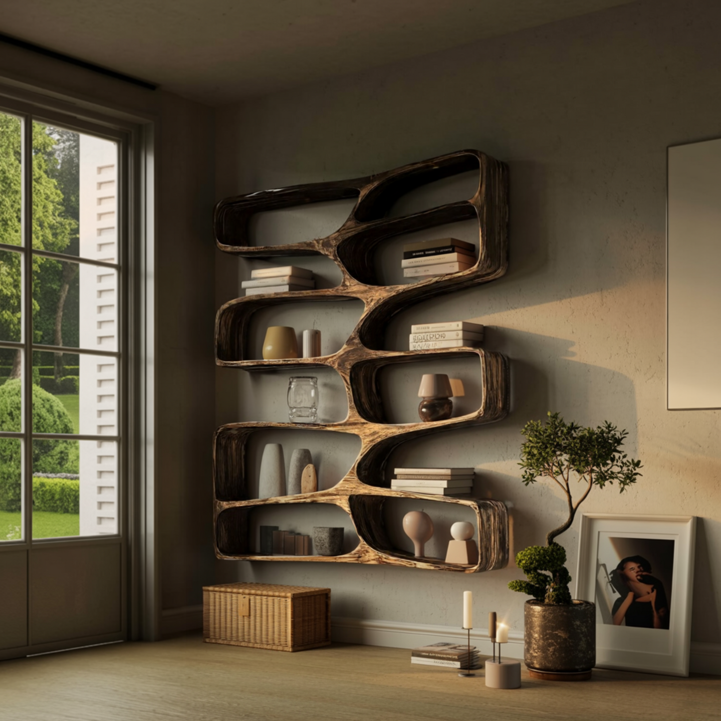 Orren Organic Modern Solid Wood Floating Bookshelf