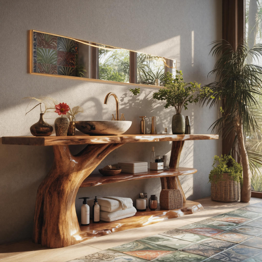 Riverroot Organic Live Edge Freestanding Bathroom Vanity with Shelves