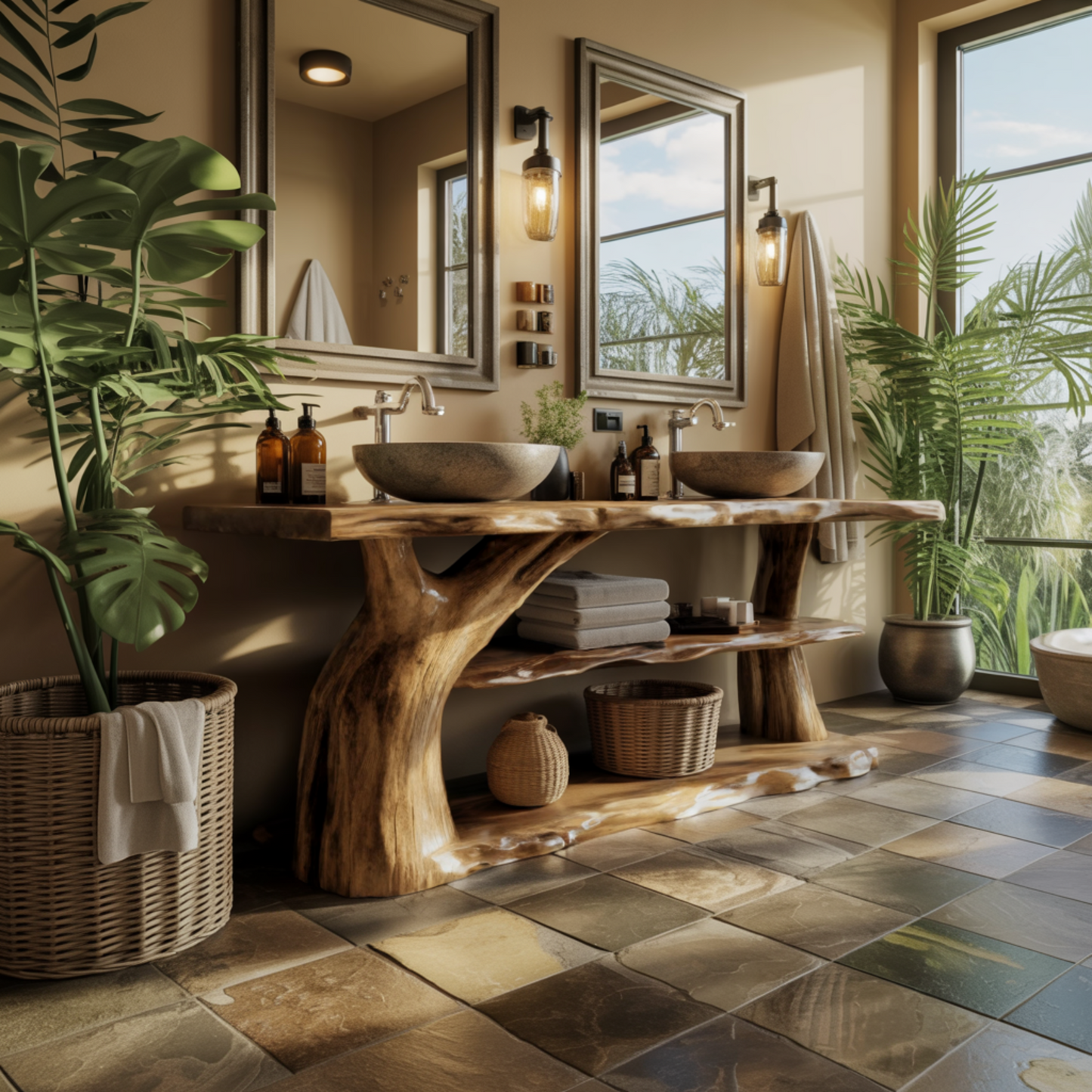 Riverroot Organic Live Edge Freestanding Bathroom Vanity with Shelves
