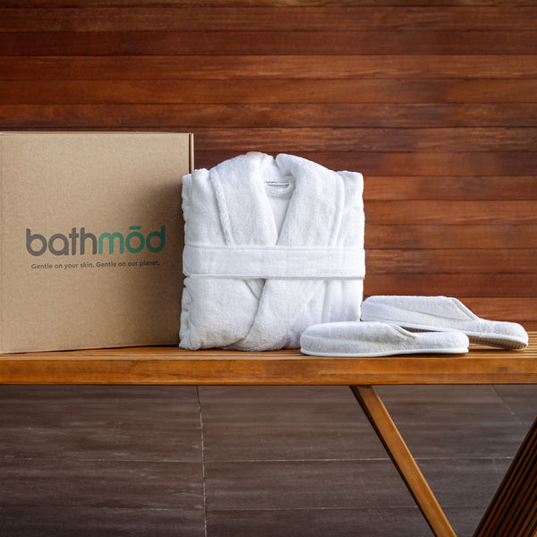 GOTS-certified organic cotton bathrobe with matching terry slippers