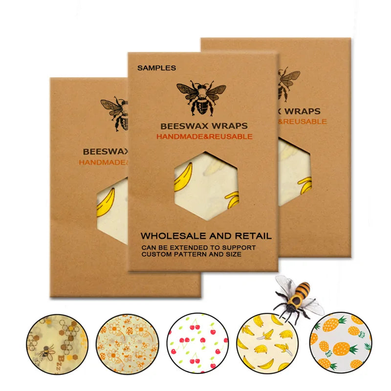 Eco Friendly Reusable Food Wraps Food Fresh Keeping Storage Organic Beeswax Cloth Wrap Cling Wrap Custom Made Pattern Wholesa