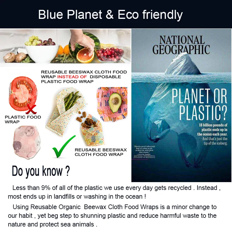 Eco Friendly Reusable Food Wraps Food Fresh Keeping Storage Organic Beeswax Cloth Wrap Cling Wrap Custom Made Pattern Wholesa
